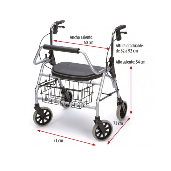 Medidas del andador bariátrico Maxi Rollator XL de Movitcare